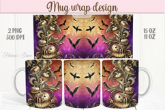 Cute purple Halloween gold pumpkin iridescent mug wrap png Product Image 1