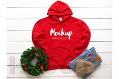 Gildan 18500 Mockup Red Christmas Hoodie Mockup Winter Mock Product Image 1