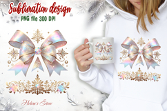 Christmas coquette bow design|Iridescent bow T-shirt clipart Product Image 2