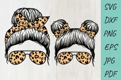 Mom Messy Bun SVG, Girl Messy Bun SVG, Leopard Mom SVG Product Image 1