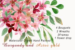 Burgundy and gold bouquets - watercolor clipart,arrangements Product Image 1