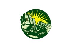 Urban Building Park House Woodcut Product Image 1