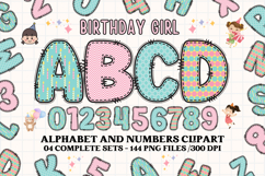 Birthday Girl Alphabet, birthday girl letters doodle clipart Product Image 1