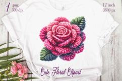 Pink yarn crochet Roses Clipart |Amazing knitted flower png Product Image 1