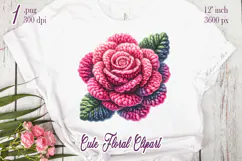 Pink yarn crochet Roses Clipart |Amazing knitted flower png Product Image 1