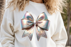 Christmas coquette bow design|Iridescent bow T-shirt clipart Product Image 1