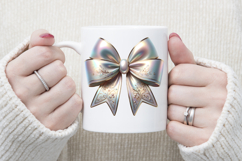 Christmas coquette bow design|Iridescent bow T-shirt clipart Product Image 3