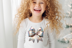 Christmas coquette bow design|Iridescent bow T-shirt clipart Product Image 4