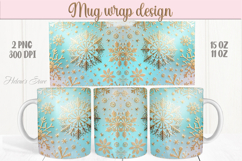 Christmas snowflakes mug wraps png | Blue &amp; gold mug design Product Image 1