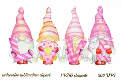 watercolor clip art ,valentine's day, Valentine gnome clipar Product Image 1