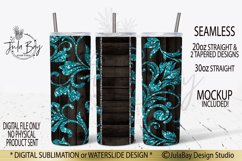 Western Tooled Leather Skinny Tumbler Design Turquoise PNG Product Image 1