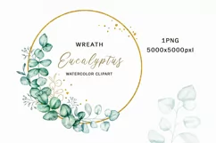 Watercolor Eucalyptus Green Gold Wreath Clipart Product Image 1
