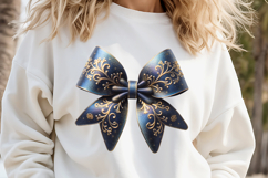 Christmas coquette bows design|Gold blue bow T-shirt clipart Product Image 2