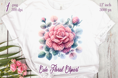 Pink yarn crochet Roses Clipart |Amazing knitted flower png Product Image 2