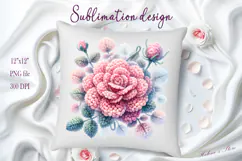 Pink yarn crochet Roses Clipart |Amazing knitted flower png Product Image 1