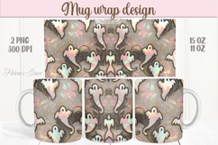 Cute pink Halloween ghosts patterns iridescent mug wrap png Product Image 1