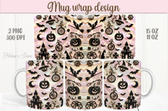 Cute pink Halloween scary patterns iridescent mug wrap png Product Image 1