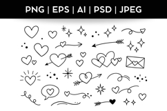 Heart &amp; Arrows Doodle Bundle|Vector &amp; PNG Elements Product Image 1