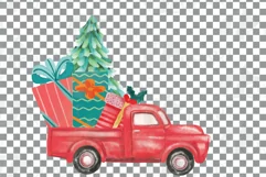 Watercolor Christmas truck clip art. Retro trucks decoration Product Image 19
