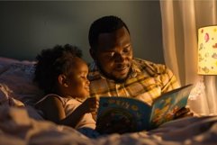 Bedtime story, father and daughter reading together Product Image 1