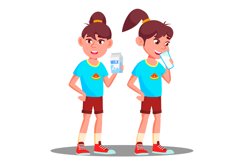 Little Girl Child Drink Milk Vector. Isolated Illustration Product Image 1