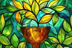Stained Glass Artwork with Vibrant Leaves Background Product Image 1