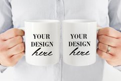 Double mug mockup with man, Man holding two mugs mockup Product Image 1