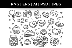 Valentine's Day Sweets Bundle Doodle|Vector &amp; PNG Food Product Image 1