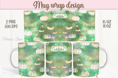 Cute green Halloween pumpkins patterns iridescent mug png Product Image 1