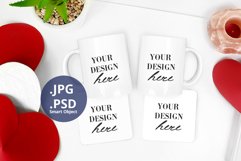 Valentine's Day 2 Coffee Mugs & 2 Coasters mockup, PSD & JPG Product Image 2
