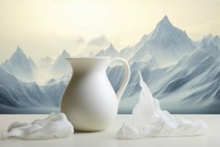 Surreal milk jug spill with mountain backdrop Product Image 1