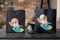 Cute Baby Seal Surfing PNG Kawaii Ocean Animal Clipart Desig Product Image 1