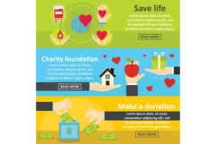 Charity donation banner horizontal set, flat style Product Image 1