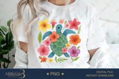 Boho Floral Sea Turtle Watercolor PNG | Ocean Animal Clipart Product Image 1
