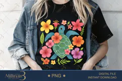Boho Floral Sea Turtle Watercolor PNG | Ocean Animal Clipart Product Image 2