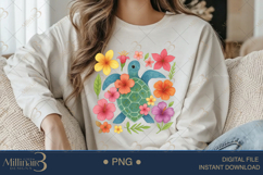 Boho Floral Sea Turtle Watercolor PNG | Ocean Animal Clipart Product Image 3