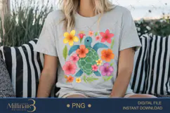 Boho Floral Sea Turtle Watercolor PNG | Ocean Animal Clipart Product Image 5