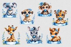 Baby Animals Clipart Bundle1 - Blue Flowers Product Image 2
