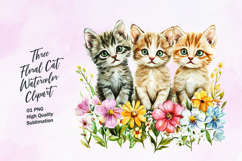 Three cute floral cat watercolor clipart Product Image 1