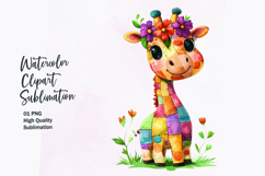 Watercolor cute kawaii Giraffe patchwork patterned clipart Product Image 1