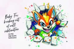 Cute baby fox breaking out of wall clipart sublimation Product Image 1