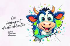 Cute cow breaking out of wall clipart sublimation Product Image 1