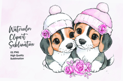 Cute puppy couple watercolor clipart sublimation Product Image 1