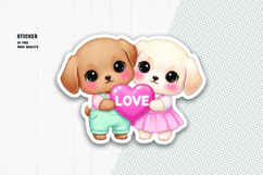 Cute Puppy Couple Sticker Holding Love Heart Product Image 1