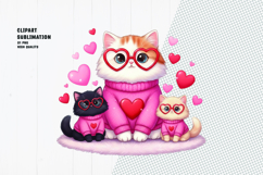 Cute Cat Family Valentine clipart sublimation png Product Image 1