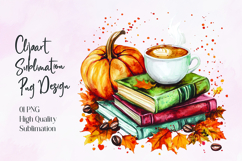 Pumpkin Books Coffee Autumn Sublimation PNG Product Image 1