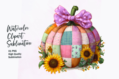 Floral Pumpkin with Bow Watercolor Clipart Sublimation Product Image 1