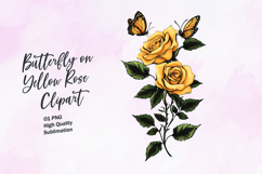 Yellow rose with butterfly watercolor clipart sublimation Product Image 1