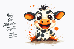 Cute Baby Cow Watercolor Clipart PNG Product Image 1