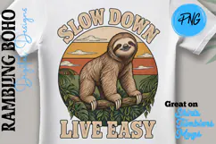 Slow Down Live Easy Vintage Sloth Sunset Product Image 1